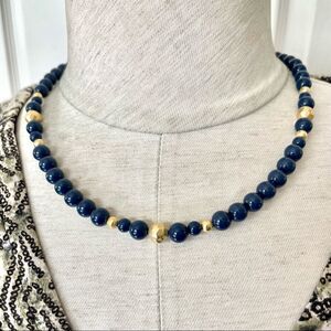 Navy and gold tone german silver necklace